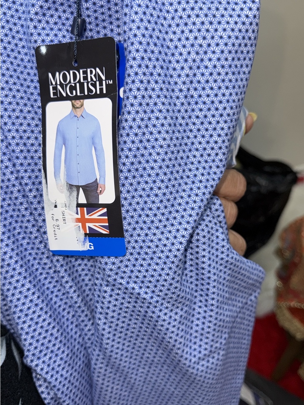Men's Light Blue Geo-Print Dress Shirt